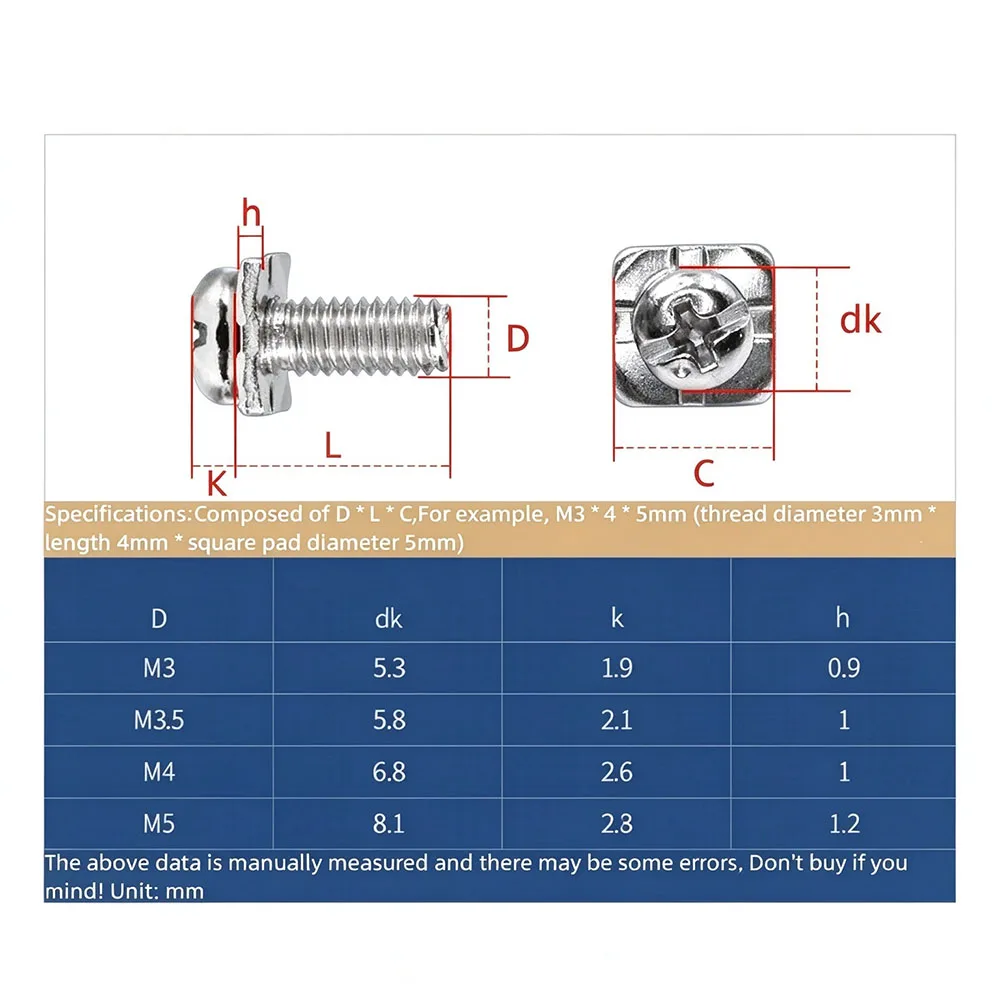 Nickel Plated Phillips Pan Head Combination Screw with Square Washer Terminal Block & Switch Accessories SEMS Fastener