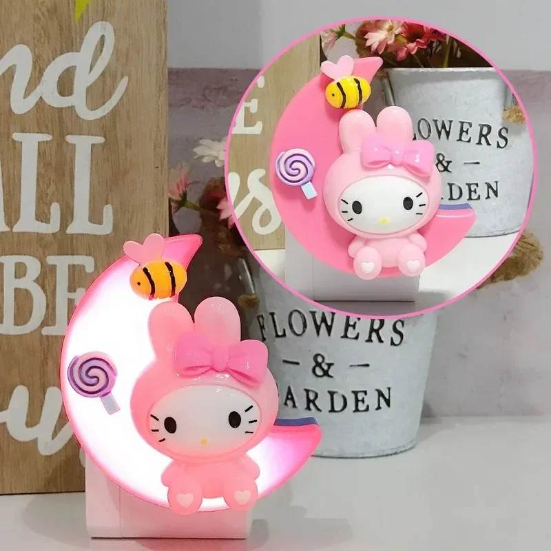 Sanrio Hello Kitty Plug-In Inductie Nachtlampje Schattige Cartoon Mijn Melodie Slaapkamer Led Bed Ornament Kamer Decoratie Kind Geschenken