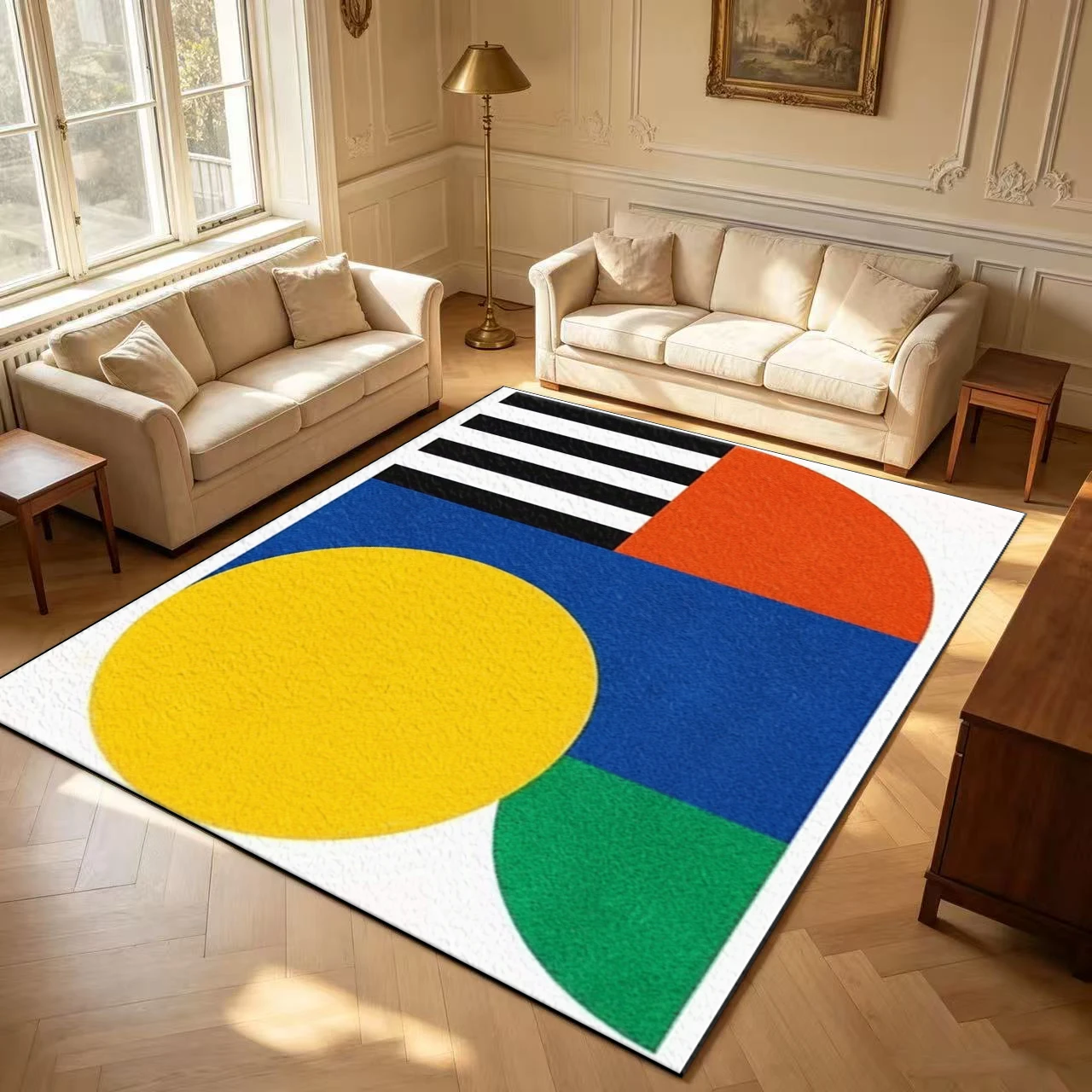 Bauhaus Style Colorful Geometric Abstract Carpet, Mid-Century Modern Design Carpet, Non-Slip, Washable, Living Room and Bedroom Rug