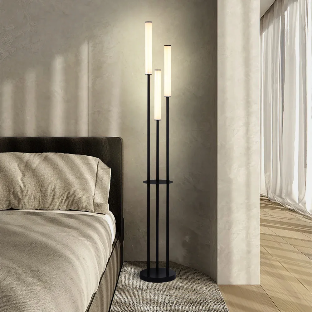 Tripod floor lamp tree 30W design living room modern led corner decor standing unique with shelves black table bedroom dimmable