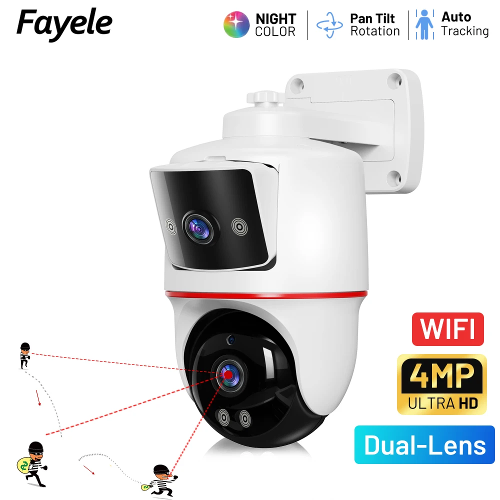 

4MP WiFi Smart Linkage Dual-lens PTZ Camera Dual Screen Humanoid Auto Tracking 2way Audio Full Color Outdoor Wireless IP Camera