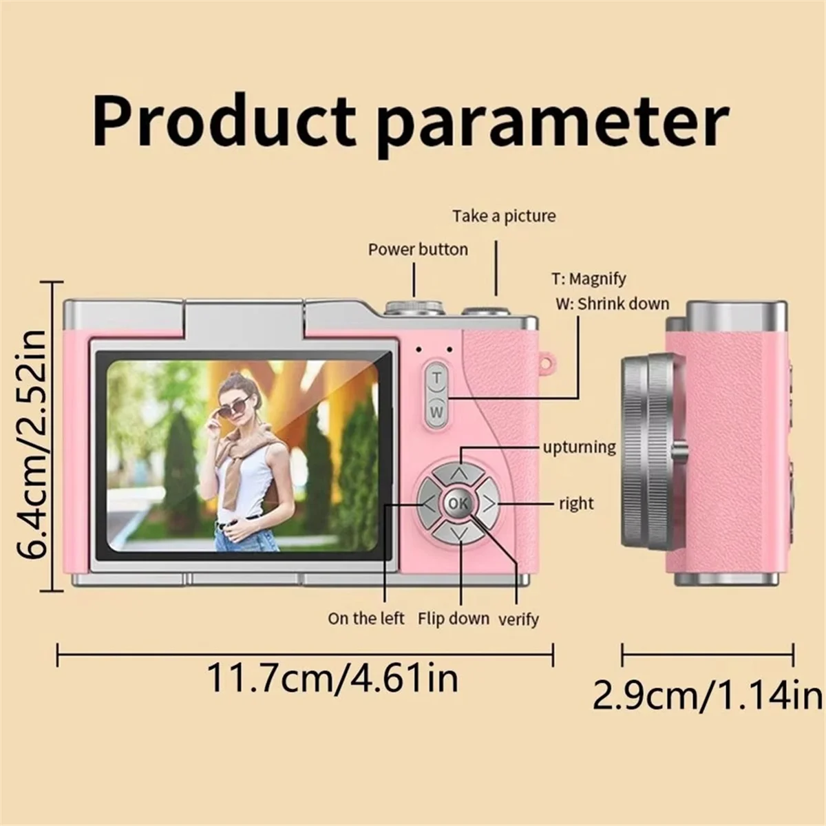 A20M 4K CCD 8X Digital Zoom Camera for Student 48MP Compact Digital Photography Camera 180 Flip Screen Selfile Camera Black