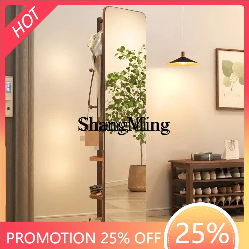 

ZYYsolid wood full-body mirror floor-to-ceiling home full-length mirror fitting multi-functional mobile hanger rotating mirror