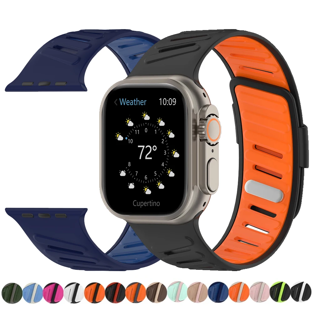 

Двухцветный силиконовый ремешок для Apple Watch 46 мм 42 мм 44 мм 38 мм 45 мм 46 мм 49 мм Спортивный ремешок для IWatch Ultra2 11 10 9 8 7 6 5 4 SE