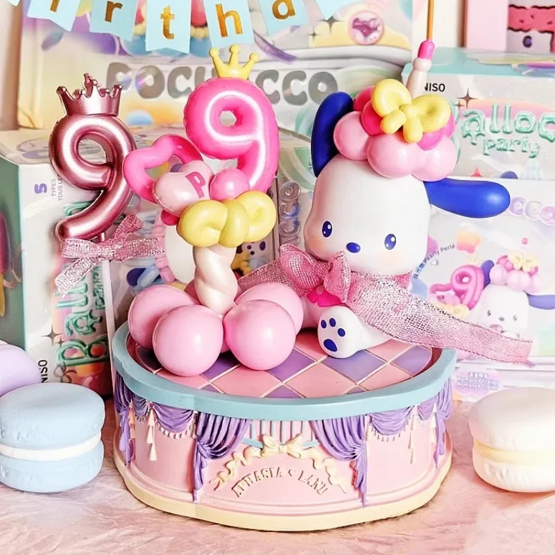 4szt Sanrio Cartoon Cute Pochacco Balloon Carnival Party Series Blind Box Ręcznie robiona ozdoba na biurko Dziewczyna Prezent urodzinowy dla dzieci