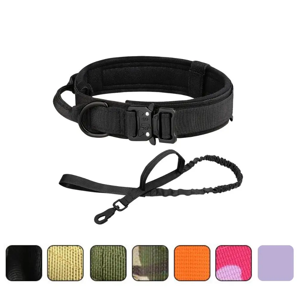 Heavy Duty Tactical Dog Collar and Leash Set Adjustable Pet Training Collar with Control Handle Durable Dog Lead for Medium Large Dogs Outdoor Accessories
