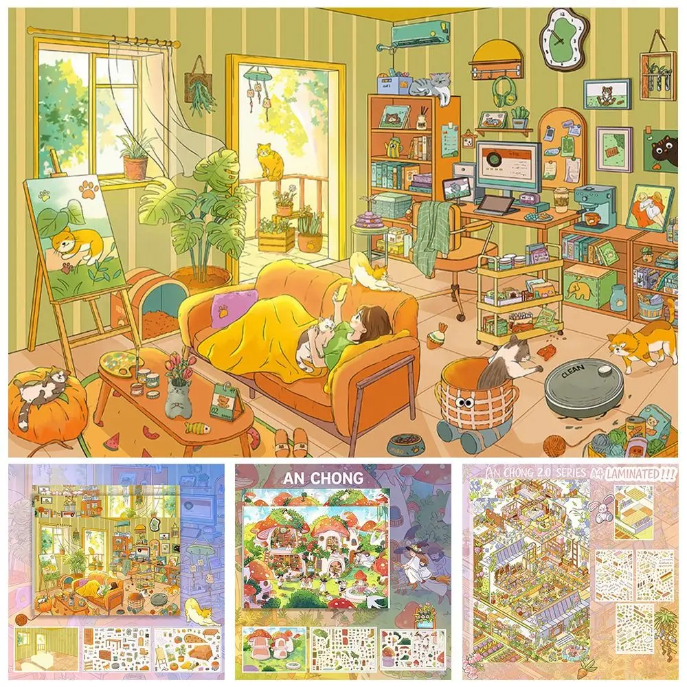 

Green Plant Series Landscape Stickers Miniature Scenes Hand Stacked 3D Cartoon Stickers 3D Supermarket Kawaii Style