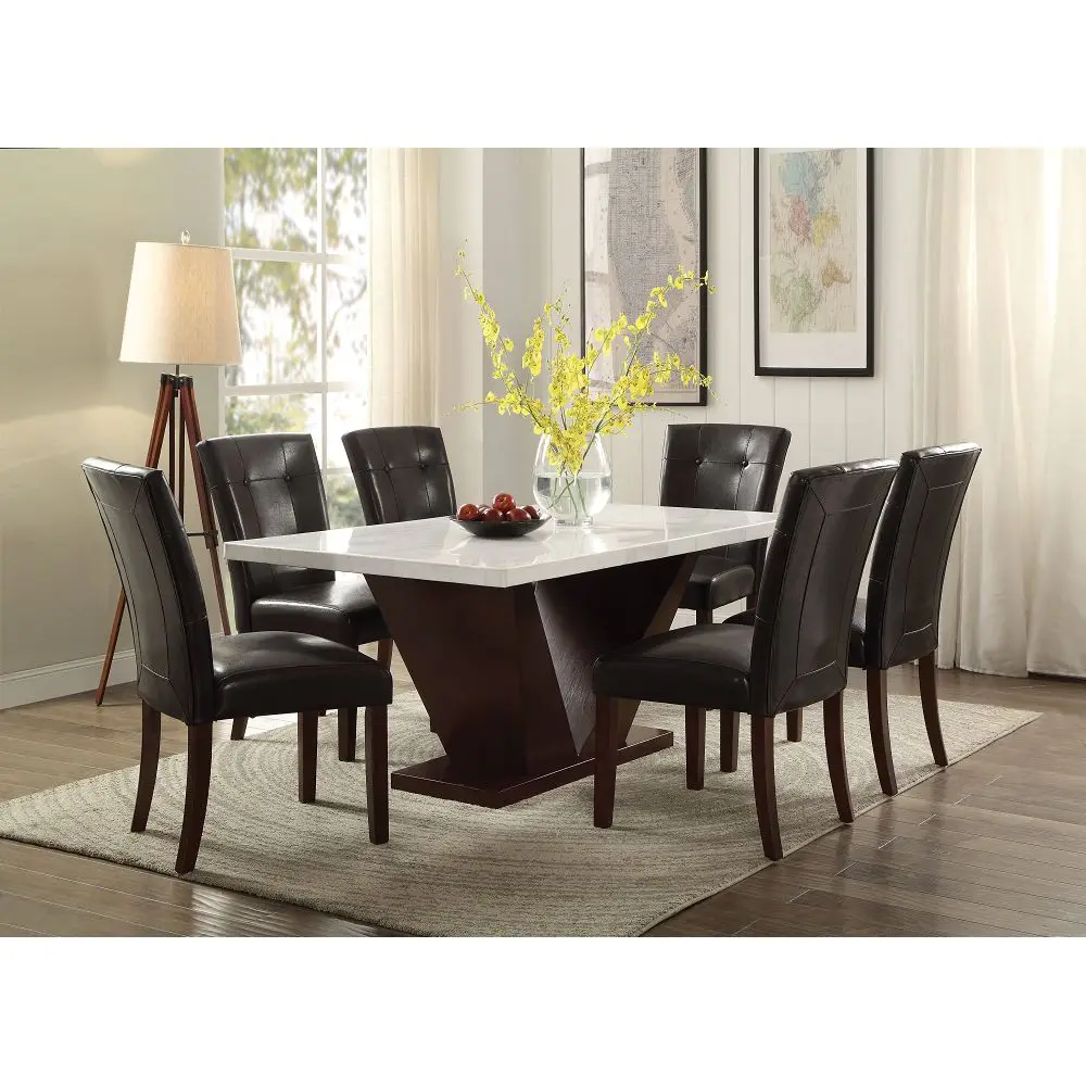 

ACME Forbes Dining Table in White Marble & Walnut