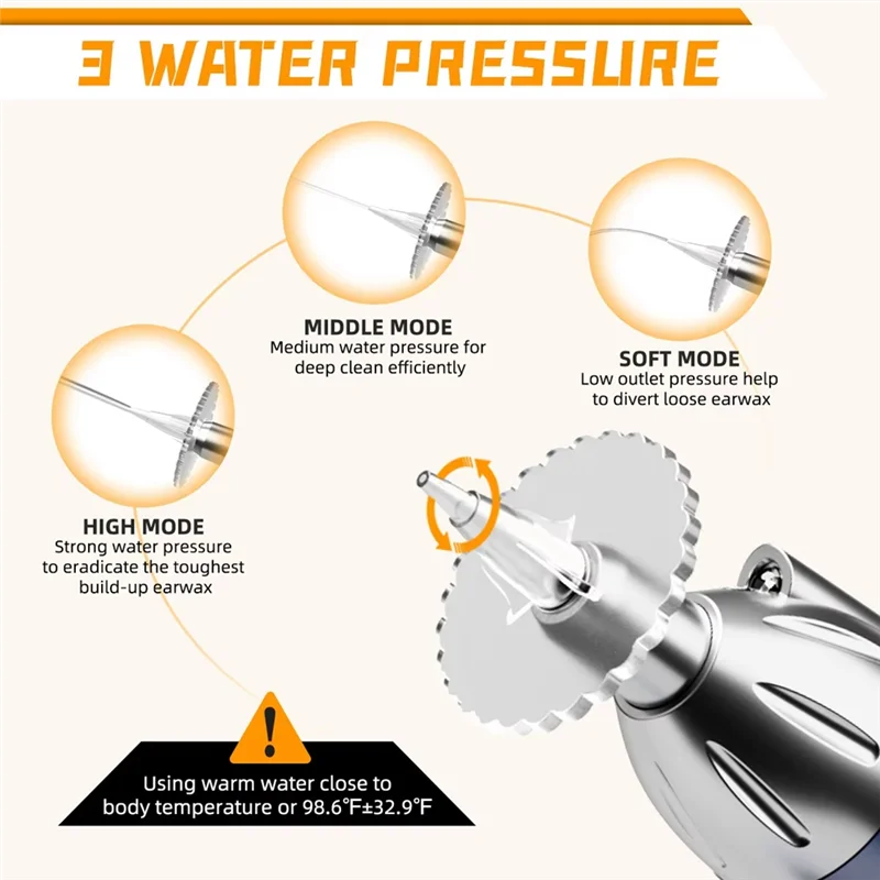 B92B-Ear Wax Removal เครื่องมือไฟฟ้าชุดทําความสะอาดหู 3 ขั้นตอนควบคุมความดันแบบพกพา Ear Canal Flushing สําหรับผู้ใหญ่เด็ก