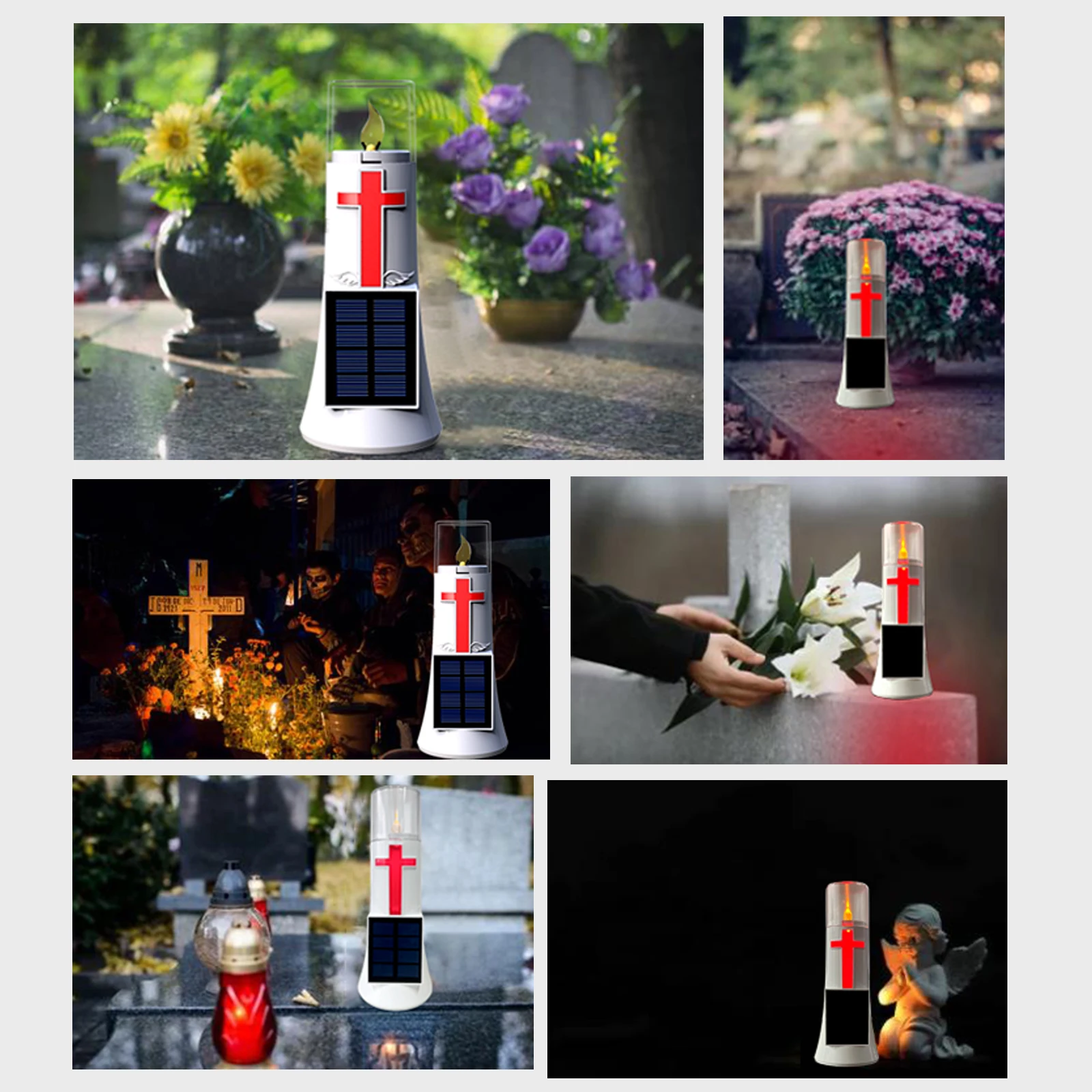 ACMESHINE Lampu Led Api Lilin Tenaga Surya Lampu Memorial Surga Lampu Kuburan Surya Yesus Lampu Luar Ruangan Tahan Air IP65