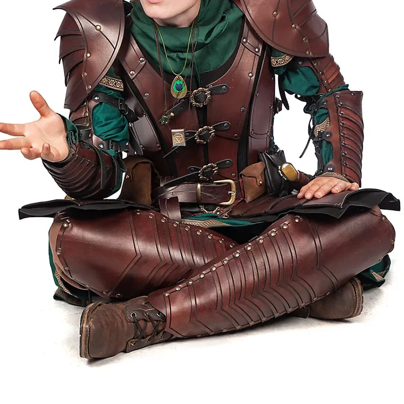 Armadura de pierna de cuero Larp para hombre, espinilleras góticas, medias pierneras, cubrebotas, kit de disfraz de caballero medieval, cubrebotas para cosplay de caballero