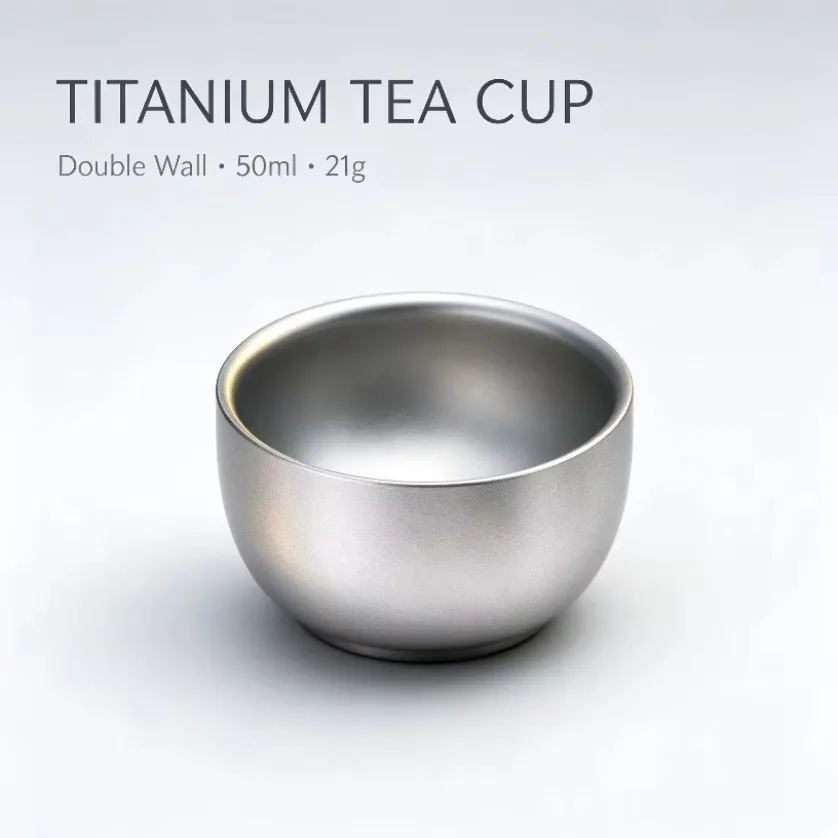 Ultralight Titanium Tea Cup 21g Double Wall Insulated Portable Stackable Kung Fu Cup for Camping Hiking Outdoor Backpacking Trip