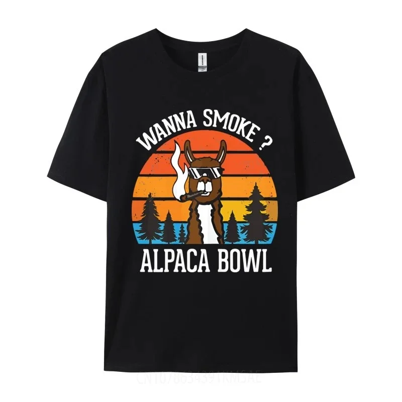 Wanna Smoke Alpaca Bowl T-shirt Printed Tee Shirts Vintage High Quality New Tops Adult Clothing Oversize