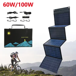 60W 100W Solar Panel Portable Folding Bag USB+DC Output Solar Cell Charger Outdoor Power Supply for Phone Hiking Power Generator