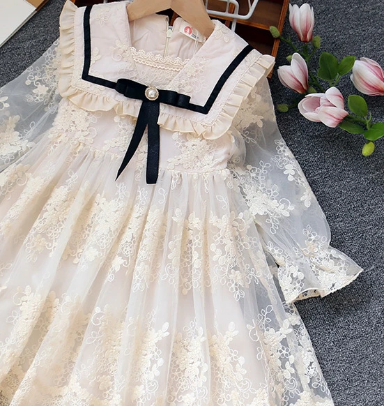 2024 Girls Lace Dress New Childrens Bow Princess Dress Girl Baby Dress Kids Sweet Designable Cute Dresses for Girls