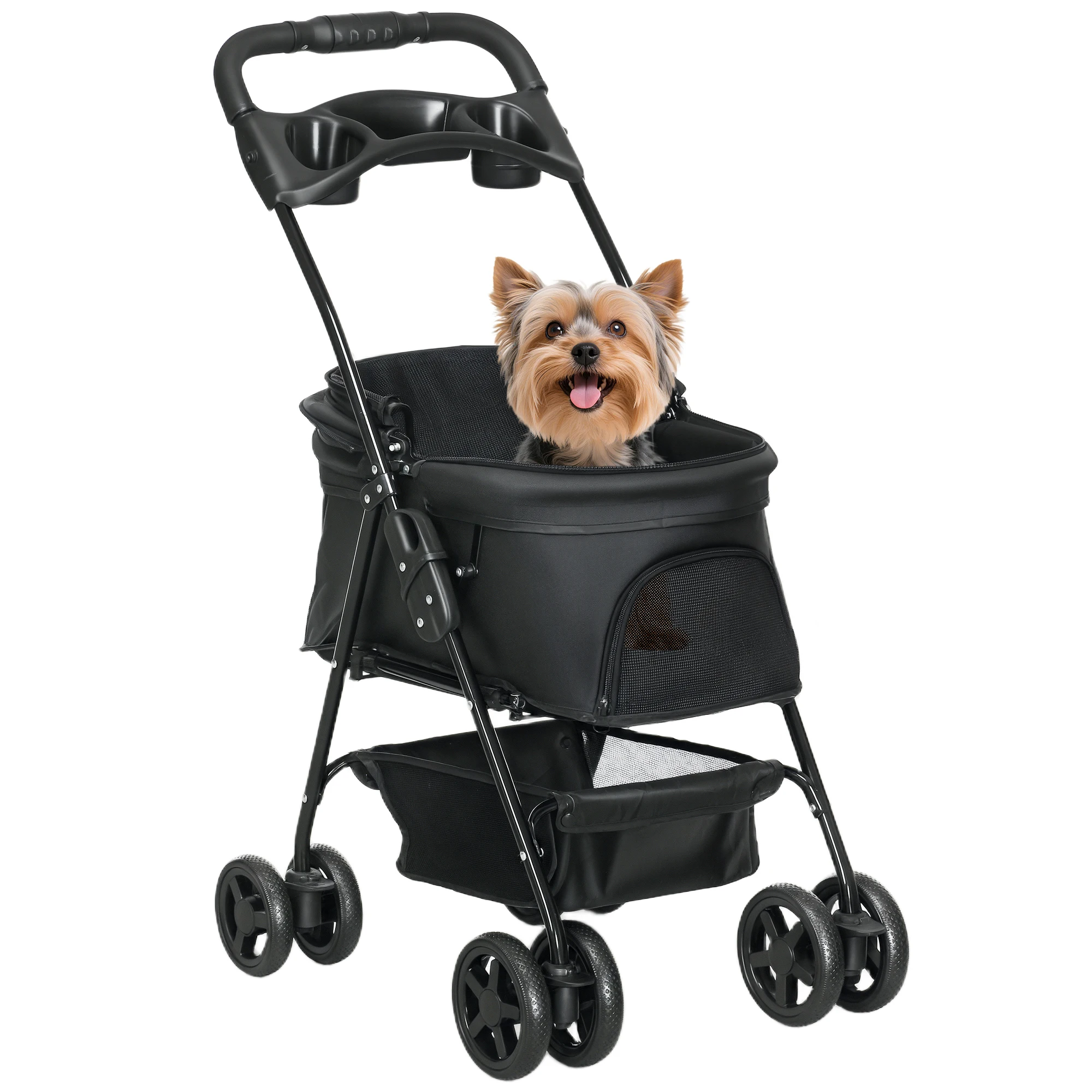PawHut Carrito para Perros Plegable con Cesta de Almacenaje 67x45x96 cm Negro