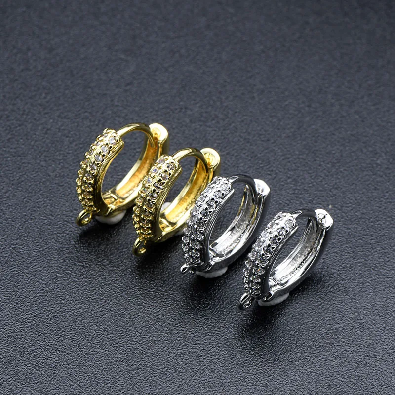 Color Remain Inoxidable Silver Gold Plated CZ Paved Round Hoop Earrings for DIY Jewelry Making