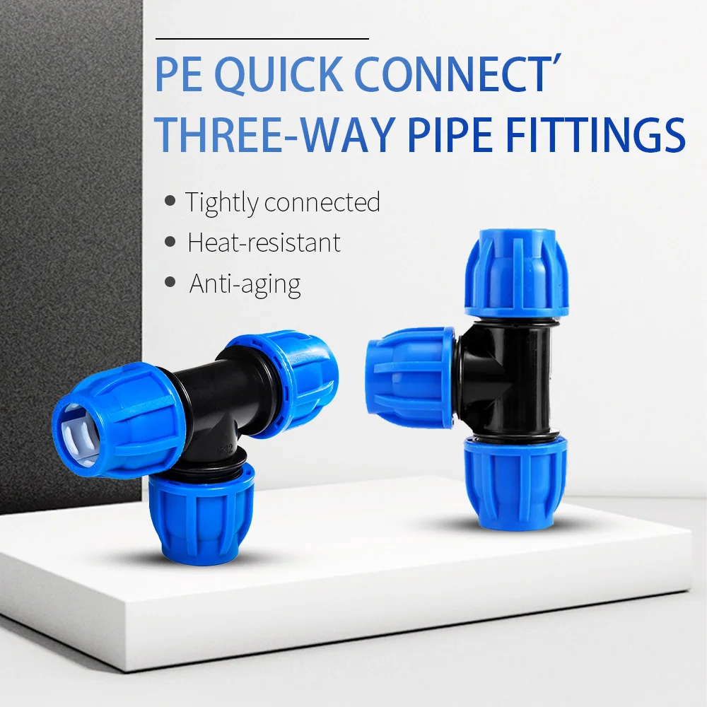 Blue Cap Fastening PE Pipe Quick Connect Fittings Leak Proof Lock Fittings Direct Three-Way Joint for Plumbing And Water Systems