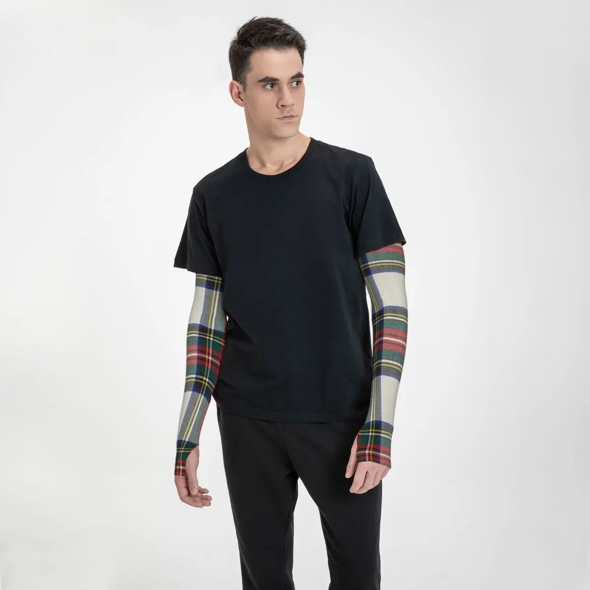 스튜어트 드레스 스코틀랜드 타탄 야외 팔토시 자외선 차단 커버 여름 아이스 실크 사이클링 타투 슬리브