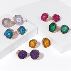Natural Stone Druse Ear Studs Quartzs Agates Crystal Cluster Stud Earring Mineral Ear Stud Mediation Yoga Jewelry Gift For Women