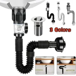Flip Top Anti-Odor Drain Pipe Set Kitchen Sink Drain Retractable Deodorizing Filter Flexible Downspout Bathroom Anti Clogging