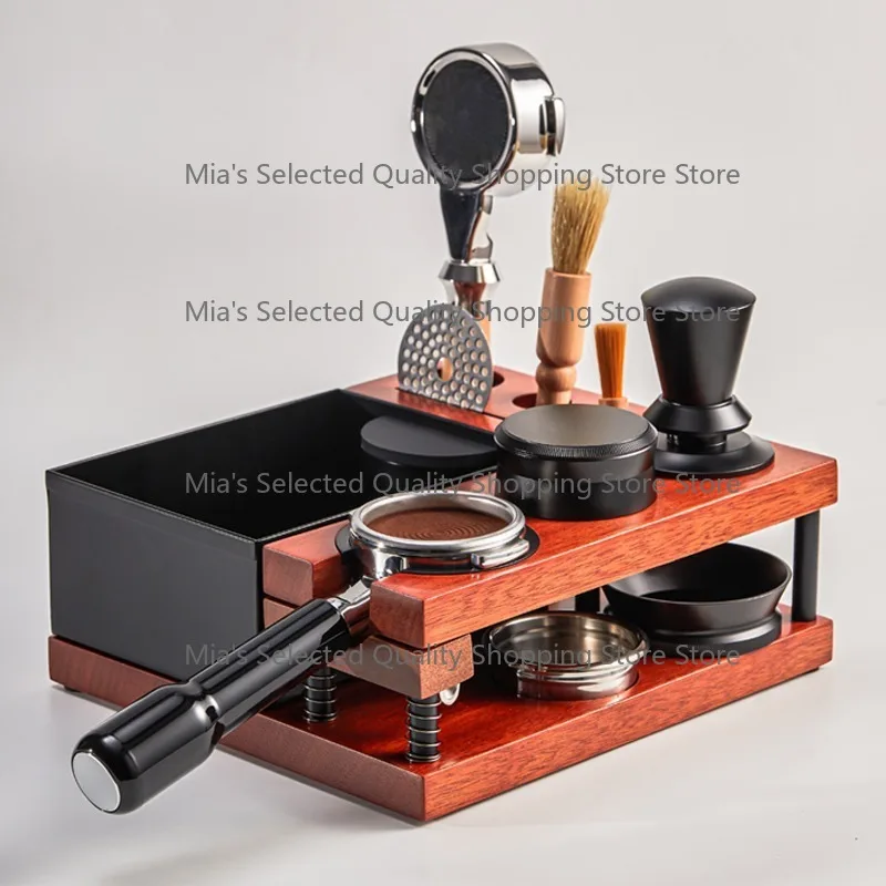 

Wood Tamper Stand Knockbox Double-wall Spring-loaded Coffee Barista Tool Organizer Tamping Station Holder Espresso Knock Box