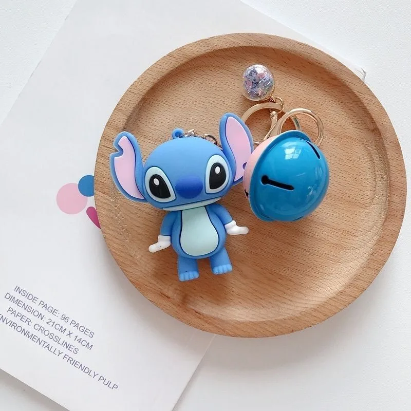Disney Cartoon Cute Stitch Minnie Keychain for Men and Women, Fashionable and Unique Creative Couple Key Ring with Bell Pendant