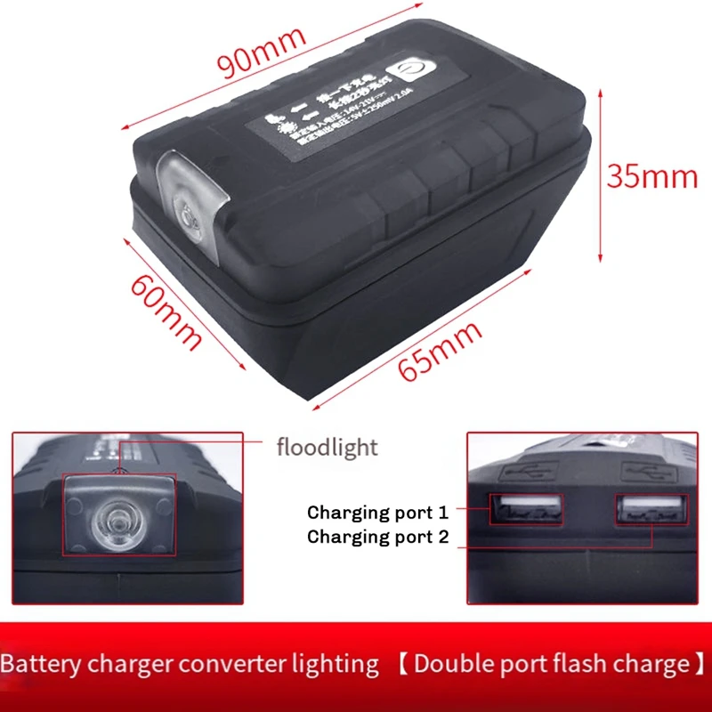 Imagem -06 - Usb Carregador de Celular para Makita Lâmpada Led Adaptador Lanterna Preto 18v Li-ion Bateria