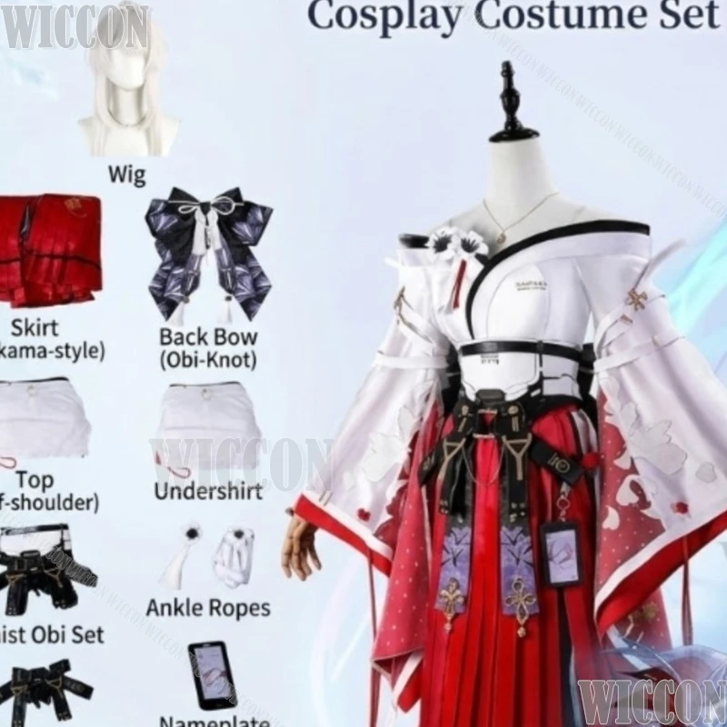 

Hiyuki High Quality Split Japanese Kimono Red Dress Miko Outfit Wigs Halloween Cosplay Game Wuthering Waves Comic Con Festival