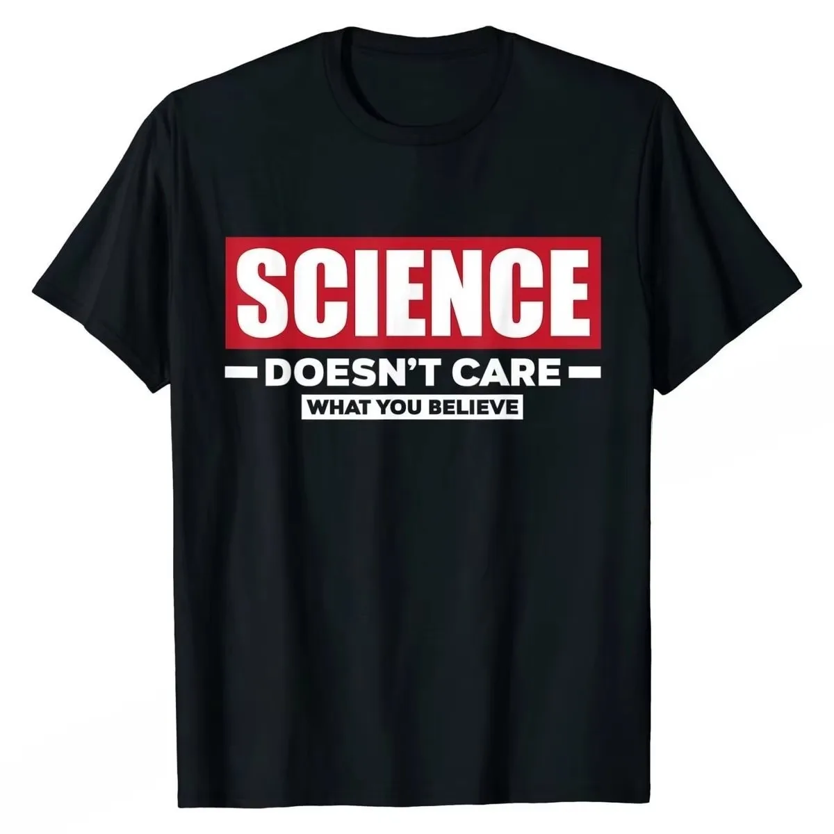2026 Men's Science Quote Graphic T Shirt Science Doesn't Care What You Believe Print Short Sleeve O-neck White Casual Streetwear