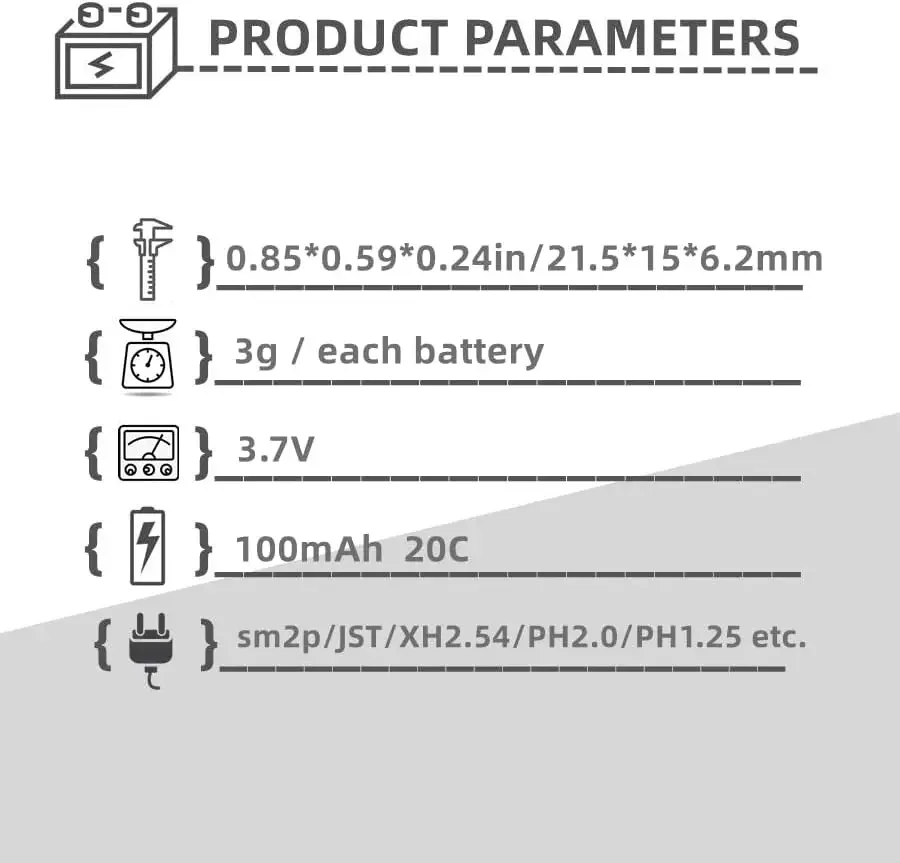 3.7V 100mAh 20C 751517 Lipo Battery for Wltoys V272 V282 V292 Hubsan Q4 H111 Cheerson CX-10 Mini RC drone Quadcopter Estes Proto