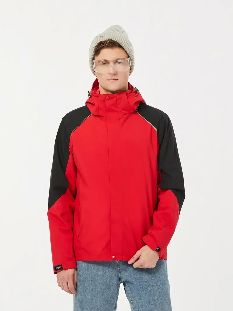 Veste de ski 3 en 1 avec poignées amovibles pour homme, ensemble deux pièces, doublure chaude, imperméable, coupe-vent, à capuche, fermeture éclair, hiver