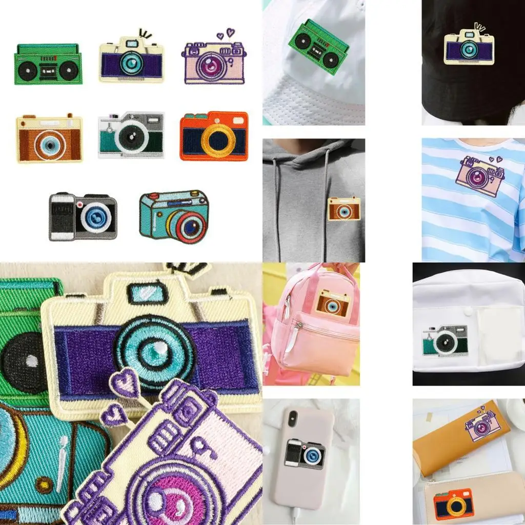 

8 Pcs Colorful Sewing Patches Iron on Embroidered Patches Cartoon Camera Sew On Appliques Patches for Clothes Hat Y08E
