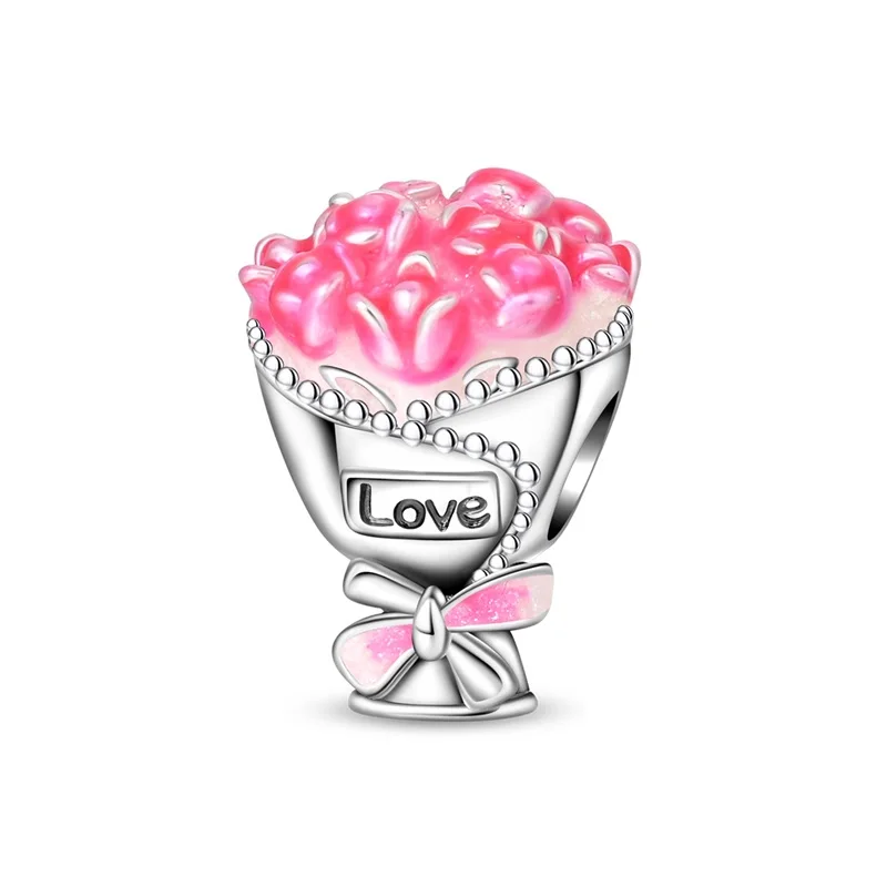 

925 Sterling Silver Tulip bouquet Charms Beads Fit 3mm Original Bracelet DIY Women Birthday Anniversary Jewelry Gifts