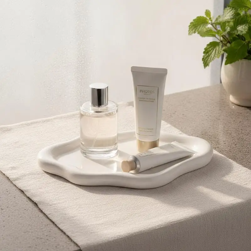 White Cloud Tray With Wavy Edge Glossy Surface Jewelry Storage Tray For Bathroom Vanity Home Decor