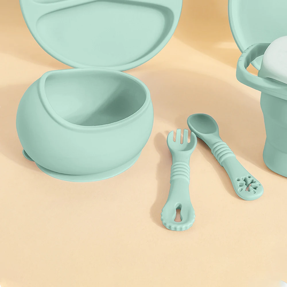 

3Pcs Silicone Baby Feeding Bowl Set Learning Dishes Suction Bowl Feeding Spoon For Baby Toddler Training Bendable Chew Utensils