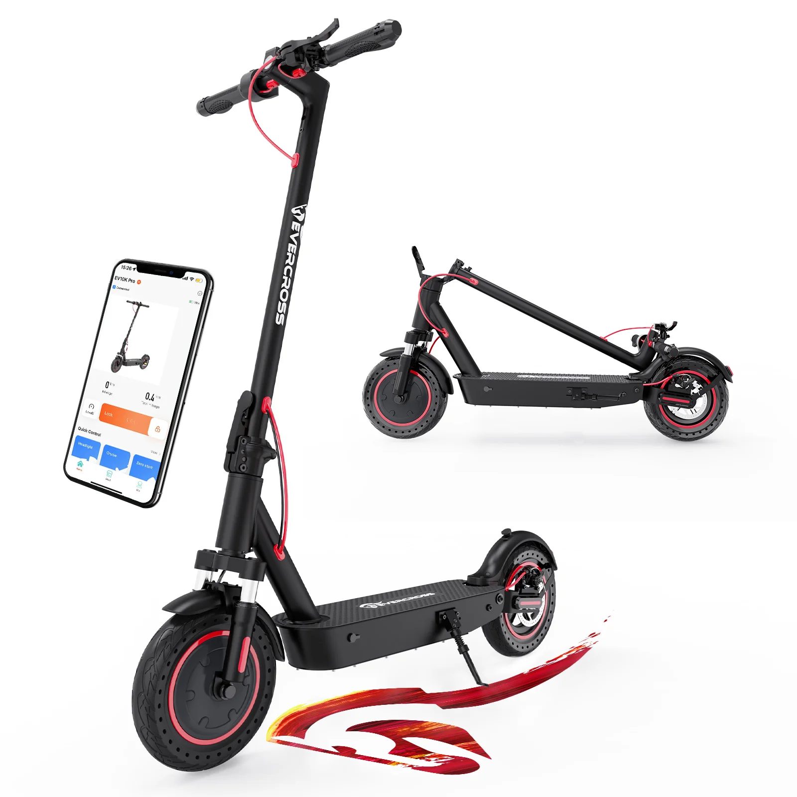 EVERCROSS App-Enabled Electric Scooter,500W Motor,19 MPH & 22 Miles E-Scooter Adults,Lightweight Folding 10''Honeycomb Tires,UL