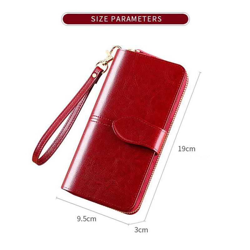 Birthday Gift RFID Protection Cowhide Genuine Leather Wallet Travel Long Coin Purse Card Bag for Women