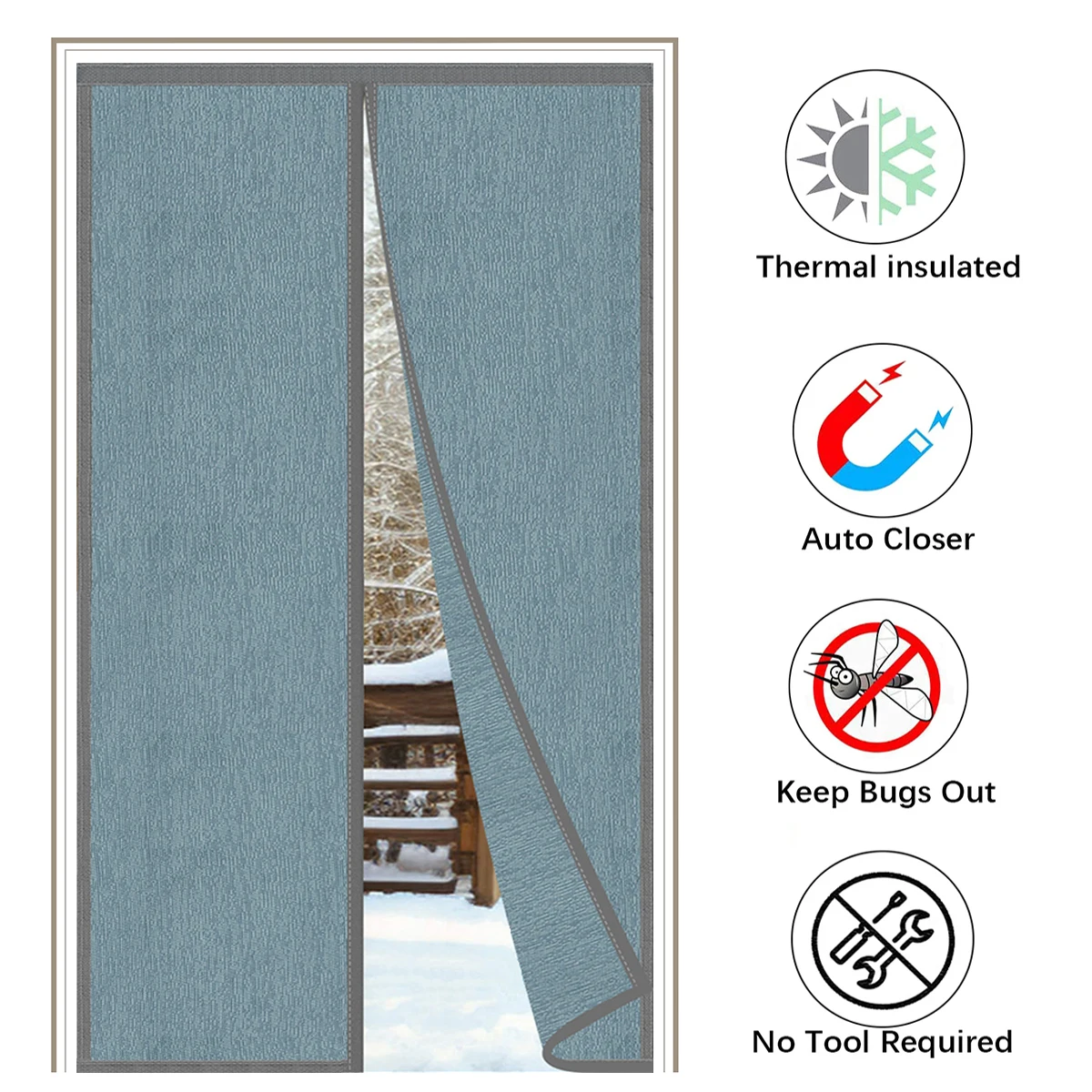 Magnetic insulated door curtain, automatic privacy closure, thickened, multi-layer fabric, winter insulation kit