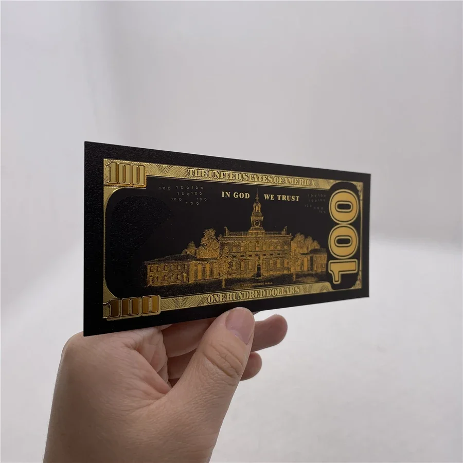 شحن مجاني رقائق الذهب 100 دولار فاتورة USD الأوراق النقدية البلاستيكية التذكارية فرانكلين جمع بطاقات الولايات المتحدة الأمريكية الدعامة المال للهدايا