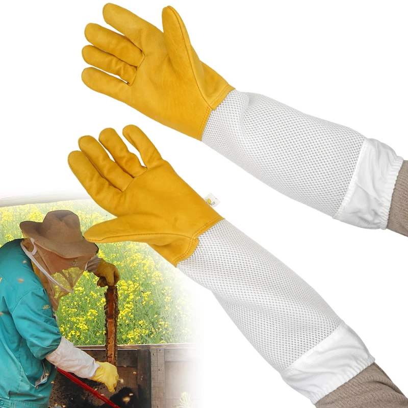 1 paio di guanti per apicoltura puntura guanti lunghi in pelle di pecora per apicoltori strumenti per apicoltura maniche protettive maglia traspirante anti ape