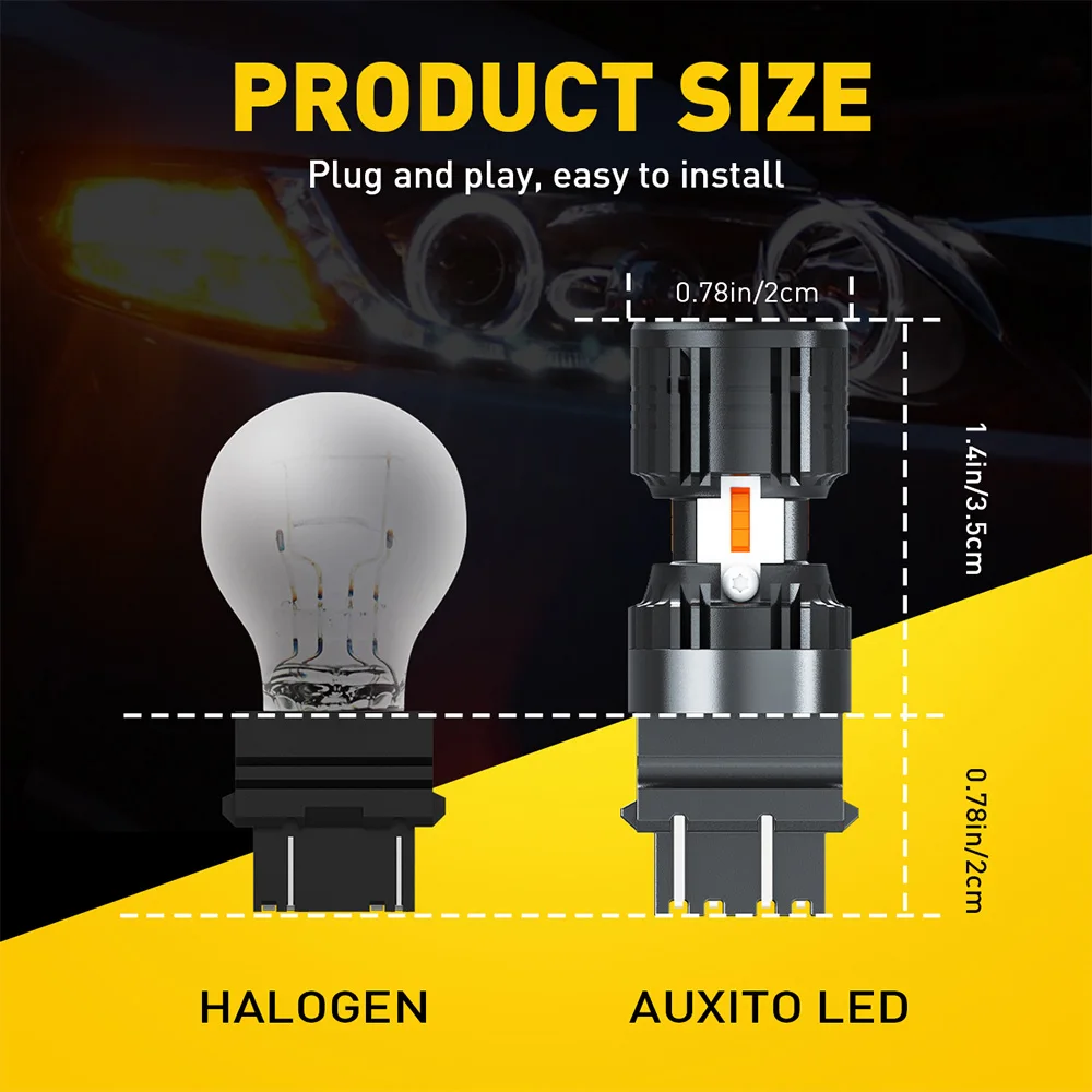 AUXITO 2 قطعة Canbus أضواء السيارة T25 LED 3157 3156 P27W P27/7W العنبر الأصفر بدوره مصباح إشارة 6500K الأبيض احتياطية الذيل مصباح إيقاف السيارة