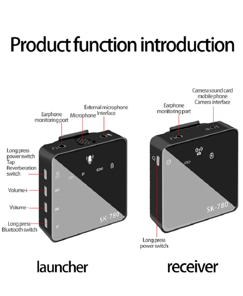 SK780 Outdoor Live Video Wireless Lavalier Microphone Bluetooth Accompaniment Noise Reduction Monitoring Computer Camera Phone