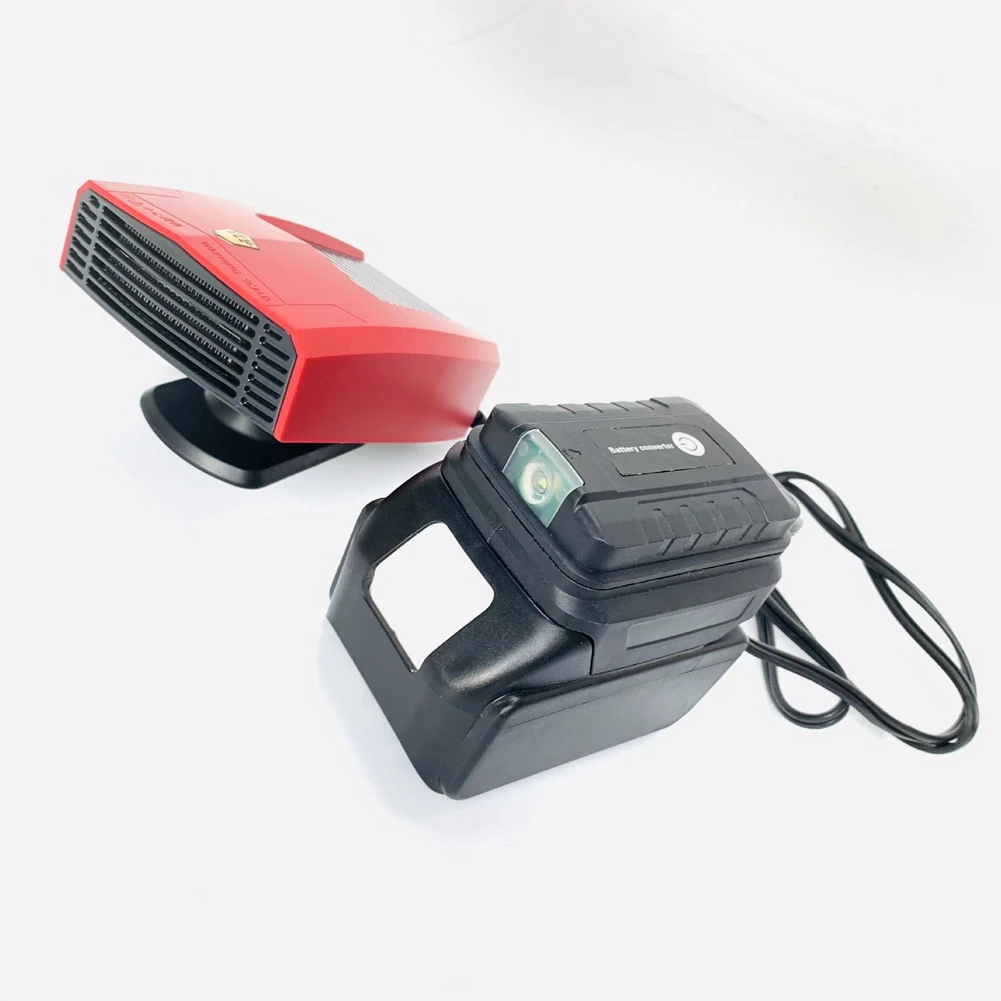 Calentador de coche Viento frío y cálido Descongelación Nieve Desempañador 360 °   Adaptador de puertos USB duales de rotación para batería Makita de 18 V Rojo