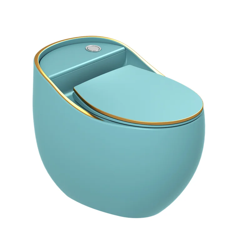High Efficiency Green Gold Line One Piece Toilet, S-trap Round Ceramic Toilet Bowl, Durable Cheap Sanitary Ware for Bathroom