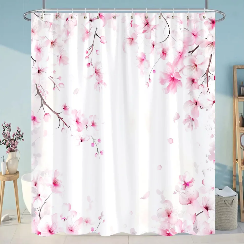 

Botanical Flower Shower Curtain Colourful Flowers Green Leaves Watercolour Art Creative Polyester Shower Curtains Bathroom Decor