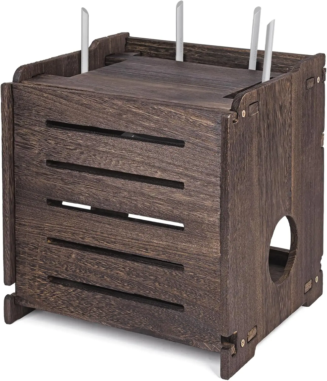 

Wooden Router Storage Box with Cable Management for Desktop Organizer