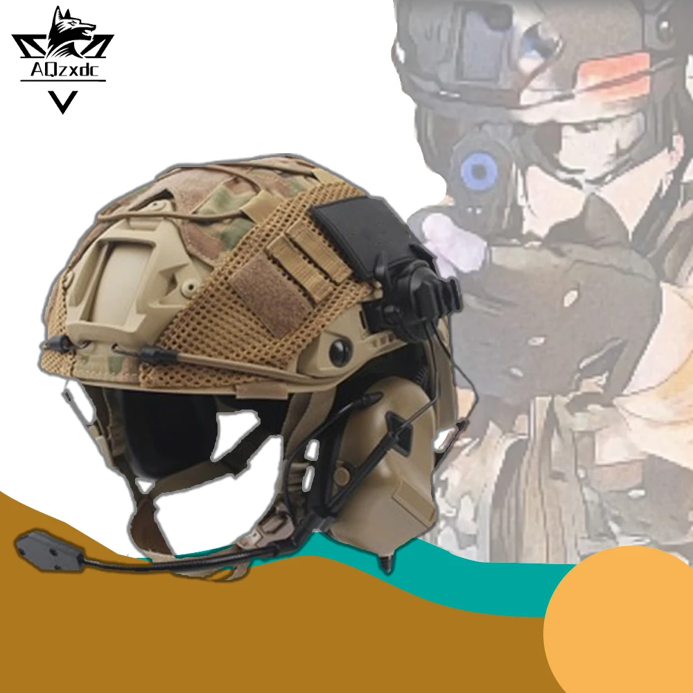 Children's Tactical Airsoft Helmet Set with Communication Headset Helmet Cover for Cosplay CS Game Hunting Paintball Shooting