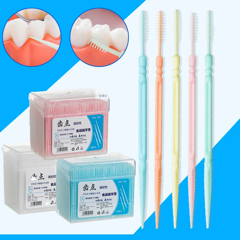 1060pcs/box Plastic Dental Floss Toothpick Dual Head Design Deep Cleaning Between Teeth Disposable Interdental Brush Pruduct