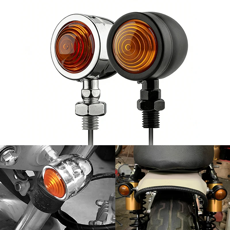 

12V Old School Motorcycle Mini Turn Signal Motorbike Turn Indicator Light Fit Harley Motorcycle Universal Motorbike Warning Lamp